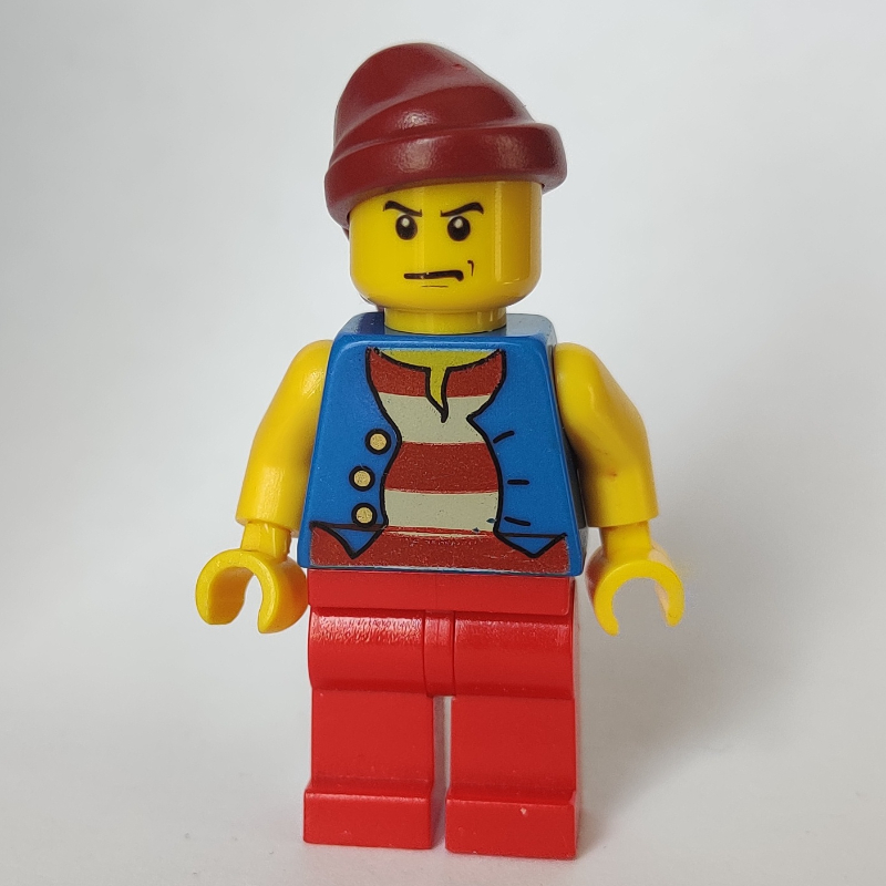 Lego Pirate - Blue Vest, Red Legs, Dark Red Bandana, Scowl