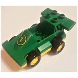 Duplo Car Formula One with Yellow Base and Yellow Number 1 Print / Green