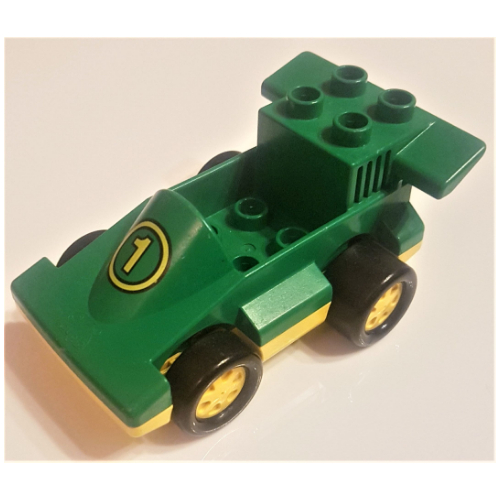 Lego Duplo Car Formula One with Yellow Base and Yellow Number 1 Print / Green