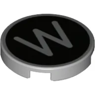 Tile Round 2 x 2 with 'W' on Black Background Print / Light Bluish Gray