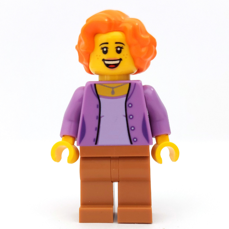 Lego Woman, Open Medium Lavender over Lavender Shirt, Medium Nougat Legs, Orange Hair
