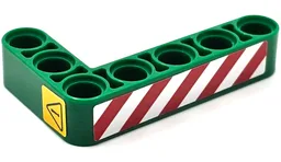 Technic, Liftarm, Modified Bent Thick L-Shape 3 x 5 with Red and White Danger Stripes and Black Exclamation Mark in Danger Triangle Pattern Model Left Side (Stickers) - Set 42080