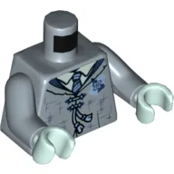 Torso, Robe, Dark Blue Tattered, Laces, Tie, Hogwarts Crest Print, Sand Blue Arms, Light Aqua Hands / Sand Blue