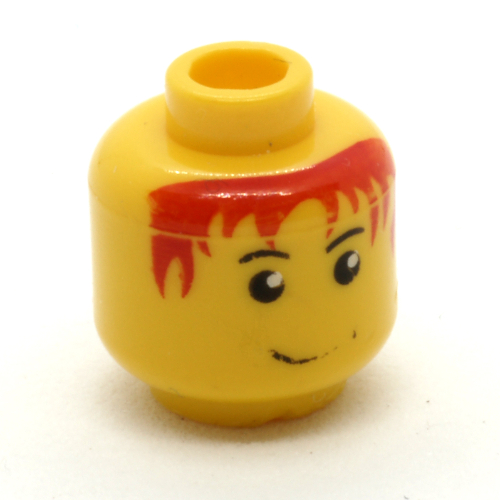 Lego Minifig Head, Messy Red Hair, Smile, White Pupils Print / Yellow