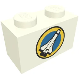 Brick 1 x 2 with Shuttle and Yellow Circle Print / White