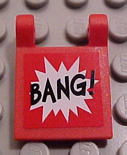 Lego Flag 2 x 2 Square with Flat Edge with 'BANG!' Small Font and White Starburst Explosion Horizontal Pattern on Both Sides (Stickers) - Set 7782