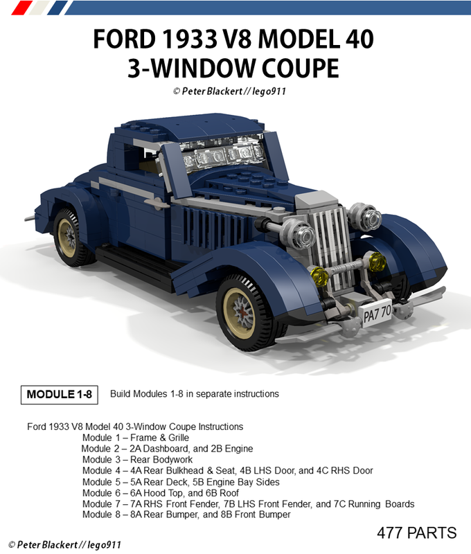 Lego Ford 1933 Model 40 V8 3-Window Coupe (Navy)