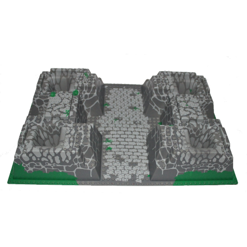 Lego Baseplate Raised 32 x 48 x 6 with 4 Corner Pits with Dark Bluish Gray and Light Bluish Gray Rock Print / Light Bluish Gray