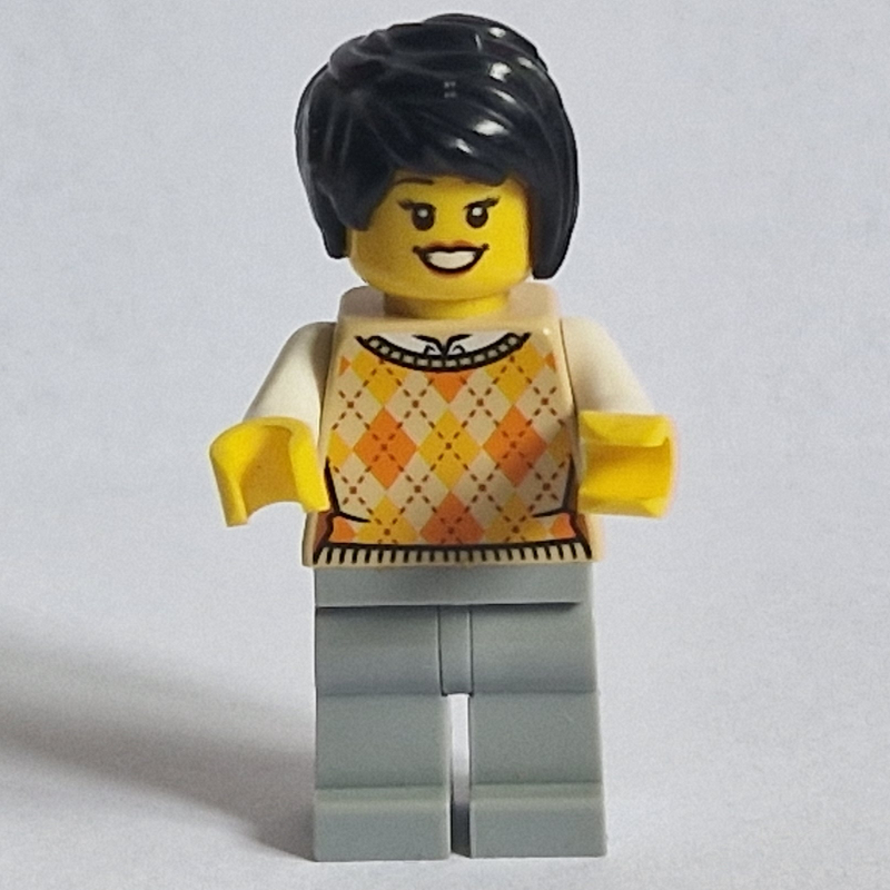 Lego Woman, Tan Argyle Sweater Vest, Light Bluish Gray Legs