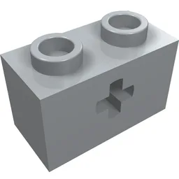 Technic Brick 1 x 2 with Axle Hole Type 1 [+ Opening] and Bottom Ridges / Light Bluish Gray