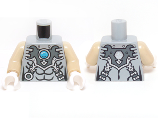 Lego Torso Chima Silver Armor with Straps and Blue Round Jewel (Chi) Pattern / Tan Arms / White Hands