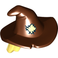 Lego Hair and Hat, Floppy Witch Hat with Bright Light Yellow Hair and Tan Patch Print (Scarecrow)