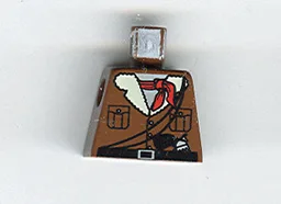 Torso Jacket with Buttons, Pockets, and Tan Fur Collar over White Undershirt, Black Belt with Buckle, Red Neckerchief Scarf, Ropes, Pistol Pattern / Brown