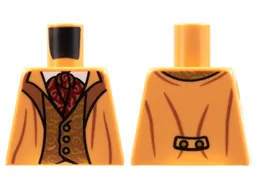 Torso Suit Jacket, Copper Lapels and Vest with Lime Filigree, Dark Red Ascot Pattern / Nougat