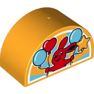 Duplo Brick 2 x 4 x 2 Curved Top with Red Rabbit, Four Balloons with Medium Azure and Bright Light Orange Sun-rays Background Print / Bright Light Orange