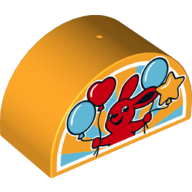 Lego Duplo Brick 2 x 4 x 2 Curved Top with Red Rabbit, Four Balloons with Medium Azure and Bright Light Orange Sun-rays Background Print / Bright Light Orange
