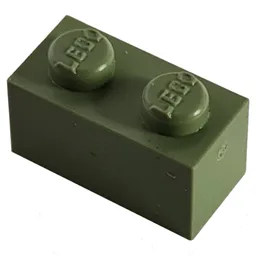 Modulex Brick 1 x 2 with LEGO on Stud / Modulex Olive Green
