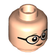 Lego Minifig Head Sybill Trelawney, Dark Tan Eyebrows, Large Round Glasses, Peach Lips, Closed Mouth Print / Light Nougat