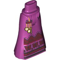 Lego Minidoll Hips and Full Length Skirt with Dark Red Decorations, Butterflies, Watches, Key on Chains print / Magenta