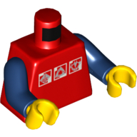 Lego Torso 3 White & Silver Logos Print, Dark Blue Arms, Yellow Hands / Red