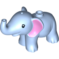 Lego Animal, Elephant, Baby with Pink Ears, Small Black Eyes print / Bright Light Blue