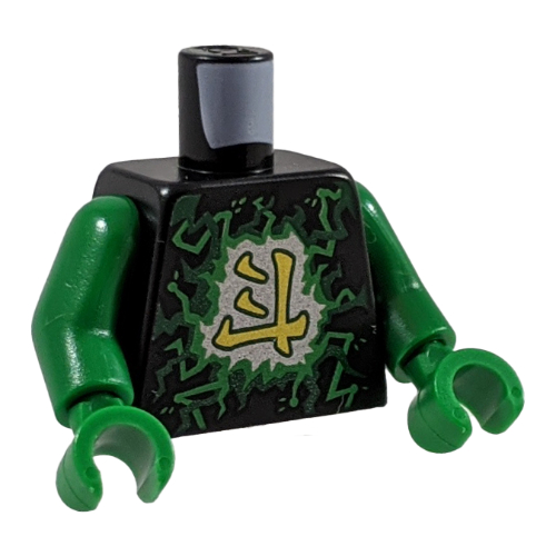 Lego Torso Green and Lime Airjitzu Electricity and Gold '斗' / Dragon Symbol on Back Print, Green Arms and Hands / Black