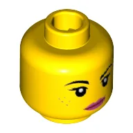 Minifig Head Lucy Wyldstyle, Female, Eyebrows, Eyelashes, Pink Lips, Freckles, Lopsided Smile Print [Hollow Stud] / Yellow