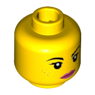 Lego Minifig Head Lucy Wyldstyle, Female, Eyebrows, Eyelashes, Pink Lips, Freckles, Lopsided Smile Print [Hollow Stud] / Yellow