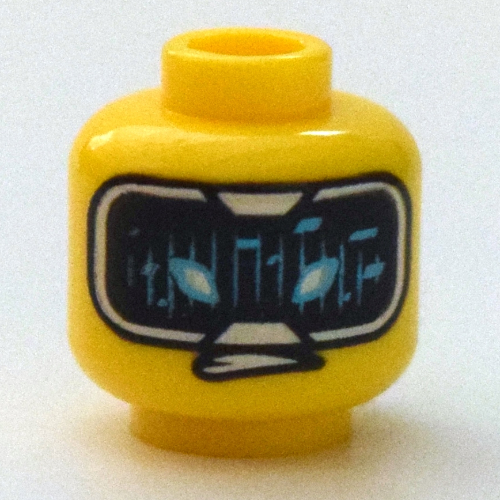 Lego Minifig Head Cole, Eyebrows, Open Mouth / HUD with Medium Azure Highlights Print / Yellow