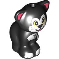 Lego Animal, Cat, Sitting with White Face, Chest, Paws, Bright Light Yellow Eyes, Coral Ears print / Black