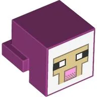 Minifig Head Special, Cube with Rear Ledge, Pixelated White and Tan Face, Dark Tan Outline with Pink Mouth Print / Magenta