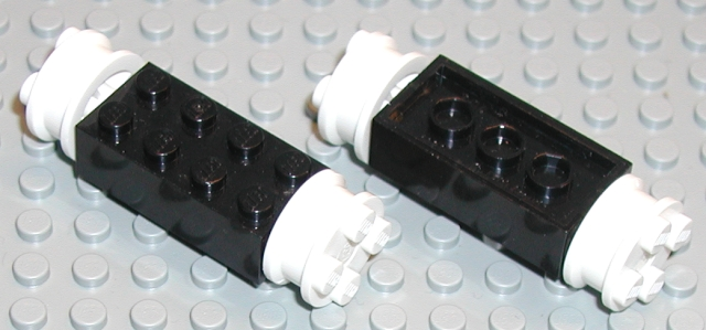 Lego Brick, Modified 2 x 4 with White Wheels FreeStyle and White Pins (4180 / 4259 / 2344)