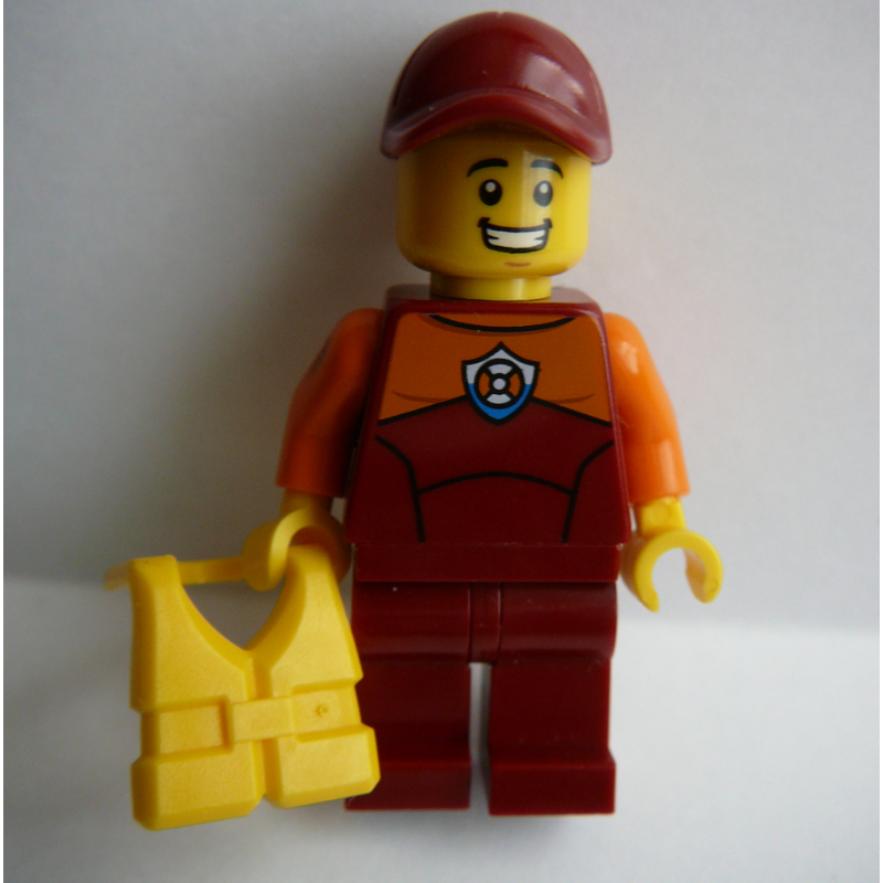 Lego Coast Guard, Dark Red Wetsuit, Dark Red Cap, Yellow Life Vest