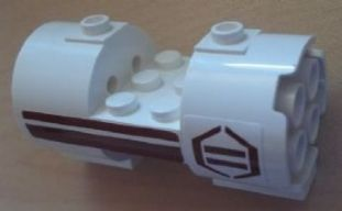 Lego Cylinder 3 x 6 x 2 2/3 Horizontal - Square Connections with Dark Red Stripes and Hexagon Pattern Left (Stickers) - Set 8085