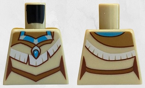 Lego Torso Female Dress with White and Dark Orange Trim, Medium Azure and Light Aqua Necklace Pattern