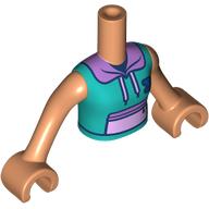 Lego Minidoll Torso Girl with Nougat Arms and Hands with Dark Turquoise Hoody, Lavender Collar, Pockets print / Nougat