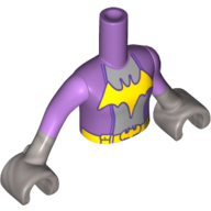 Lego Minidoll Torso Girl with Bright Light Orange Bat and Belt, Silver Center, Medium Lavender Arms with Flat Silver Cuffs and Hands Print (Batgirl) / Medium Lavender