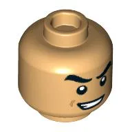 Minifig Head, Raised Eyebrow, Crooked Mean Smile Print / Warm Tan