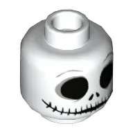 Minifig Head Jack Skellington, Skull Large Black Eyes, Nostrils and Very Wide Mouth Print [Hollow Stud] / White