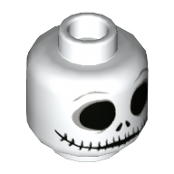 Lego Minifig Head Jack Skellington, Skull Large Black Eyes, Nostrils and Very Wide Mouth Print [Hollow Stud] / White