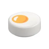 Tile Round 1 x 1 with Egg with Yolk Print / White