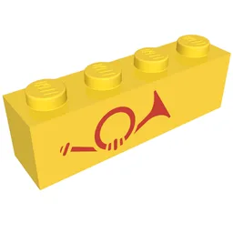 Brick 1 x 4 with Red Horn - Left Aligned Print / Yellow