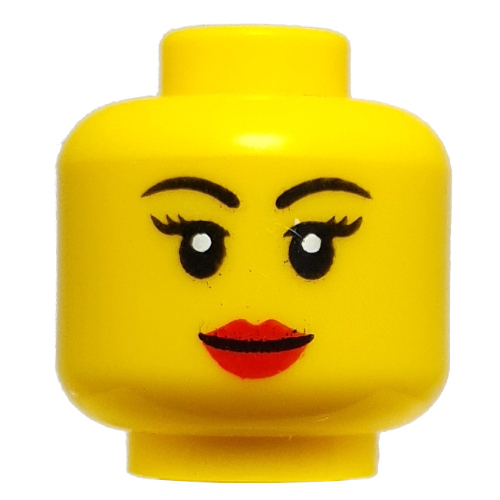 Lego Minifig Head Harumi, Black Eyebrows, Red Lips, Smile / Angry, Teeth / Yellow