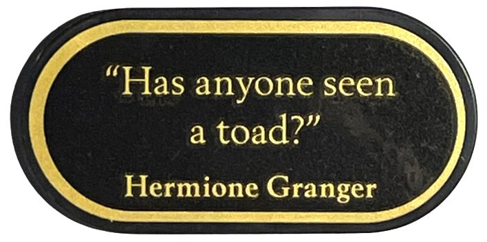 Lego Tile, Round 2 x 4 Oval with Gold '"Has anyone seen a toad?"', 'Hermione Granger', and Border Pattern (Sticker) - Set 76405