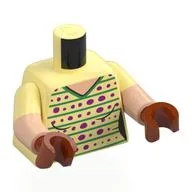 Torso, Dual Molded Arms, V-Neck, Green Stripes, Magenta Dots Print, Bright Light Yellow Sleeves Pattern, Light Nougat Arms, Dark Orange Hands / Bright Light Yellow