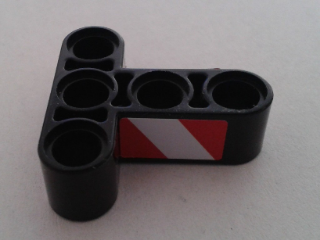 Lego Technic, Liftarm, Modified T-Shape Thick 3 x 3 with Red and White Danger Stripes Pattern on Both Sides Model Right Side (Stickers) - Set 8053