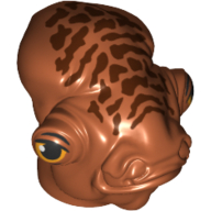Lego Minifig Head Special, Mon Calamari with Small Reddish Brown Skin Texture Markings and Orange and Black Eyes with Eyelids Print / Dark Orange
