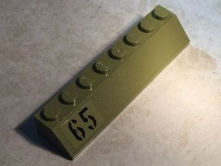 Lego Slope 45 2 x 8 with Black '65' on Olive Green Background Pattern Model Right Side (Sticker) - Set 76017