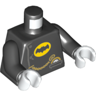 Lego Torso Coat, Batman Logo in Yellow Oval, Gold Pocket Watch Print, Black Arms, White Hands (Alfred Pennyworth) / Black