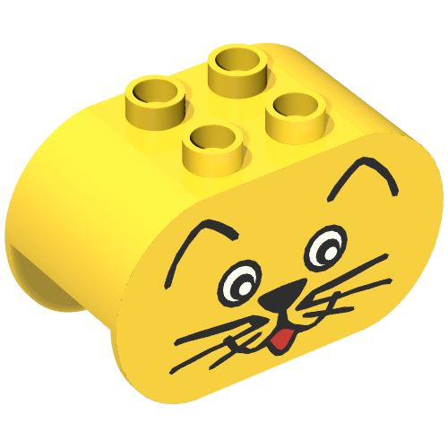 Lego Duplo Brick 2 x 4 x 2 Rounded Ends with Cat Face Print / Yellow